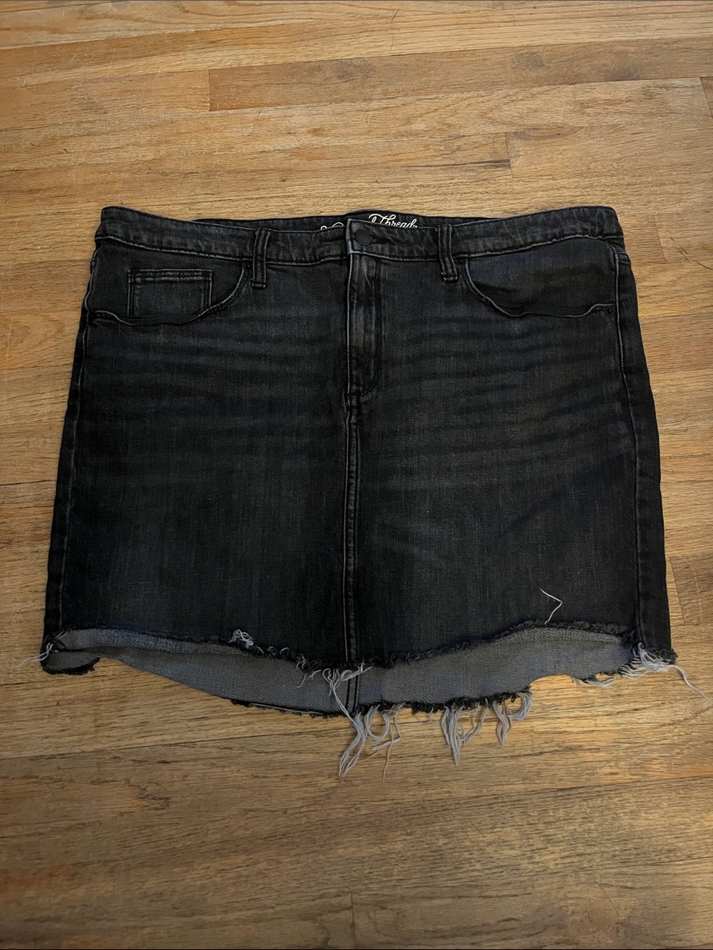 Universal Thread Black Washed Denim Mini Skirt with Frayed Hem